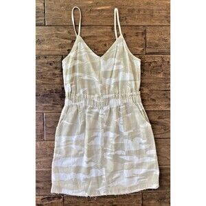 Splendid Tan White Camo Linen Blend Sleeveless Fray Hem Mini Dress Medium
